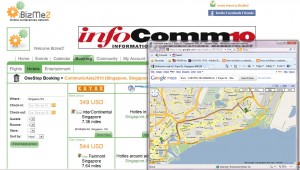 BizMe2 get map information about distance between hotel to the event